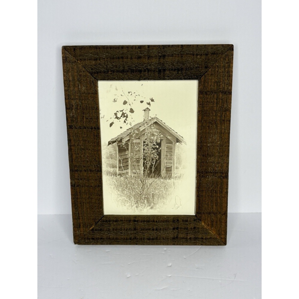 Rustic‎ Hand Made Reclaimed Barnwood Framed Photograph of Farm Building Signed